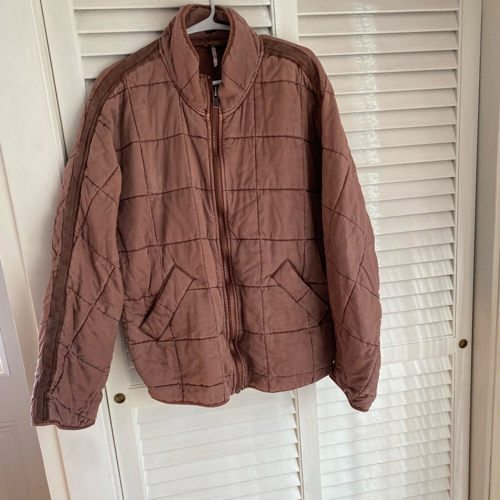 Free People Dolman Quilted Knit Jacket in ‘cherry cola’